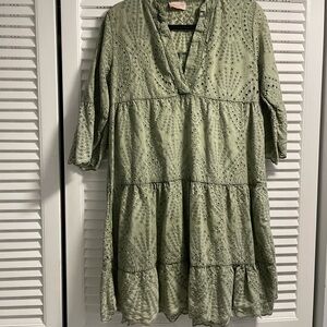 Green Eyelet Trapeze Dress